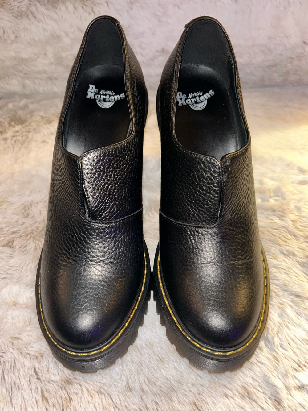 Dr. Martens Cordelia Aunt Sally Pebbled Black Leather Slip-On Platform Heels - Picture 2 of 6